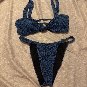 Black and blue floral bathing suit